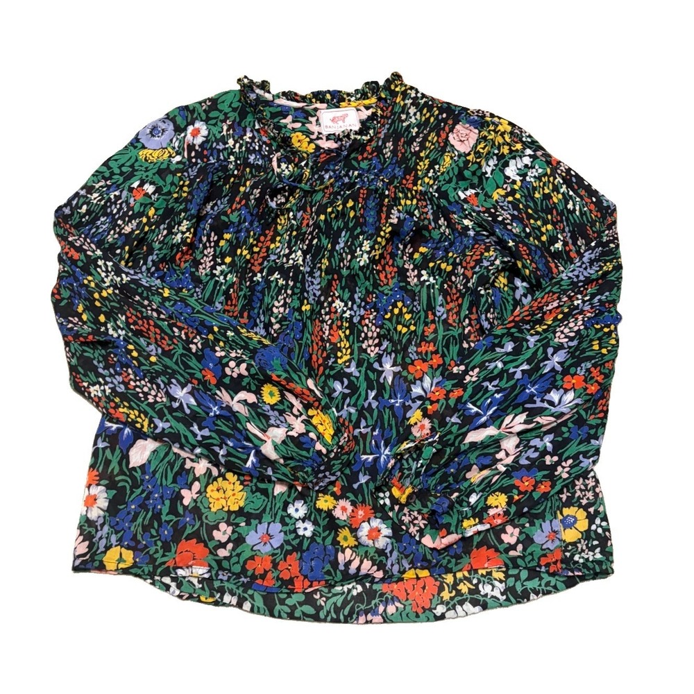 Banjanan Womens L Joyful Top Blouse Lokis Garden Black Floral Cotton Boho